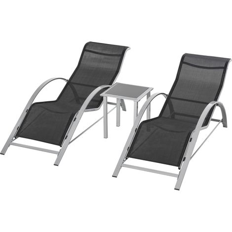 3-Tlg. Gartenliege Mit Tisch Gartengarnitur Gartensitzgruppe Gartentischset Metall Mesh Schwarz 2 X Sessel 1 X Tisch
