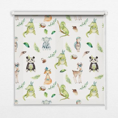 Tenda a Rullo Interna per Finestra - Tenda Filtrante Luce - Tenda Privacy - Tenda Decorativa Rettangolare - Rullo per Interni - (120 cm x 140 cm) - Animali e piante
