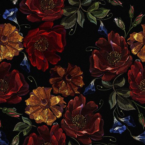 Tissu d'extérieur Oxford décoratif - Motif rose brodé (1/5)