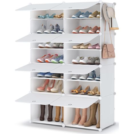 Meuble Chaussure, 7 Niveaux Rangement Chaussure 28 Paires Etagere Chaussure, Armoire a Chaussures avec Porte pour Entrée Salon Chambre