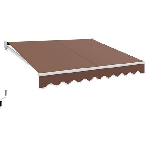 Retractable Awning Aluminum Patio Sun Shade w/ Crank Handle-Brown (1/5)