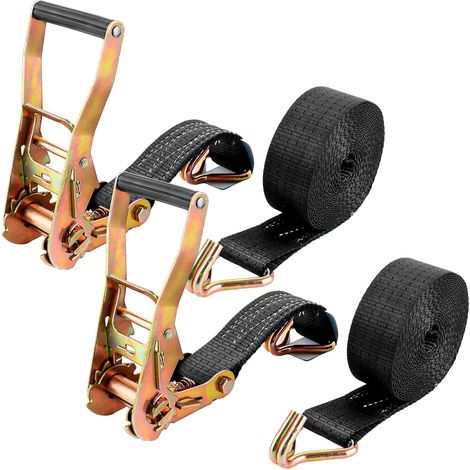 Lot de 2 Sangle à cliquet 6M x 50mm, Capacité 3000kg - Sangle d'arrimage avec Crochet Tendeur Sangle Cliquet Moto Camion Remorque Crochet Sangles 6m Noir (1/5)