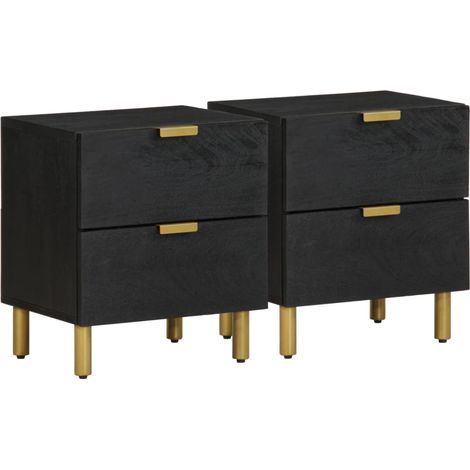 Bedside Cabinet 2 pcs Black 40x33x46 cm Solid Wood Mango vidaXL (1/5)