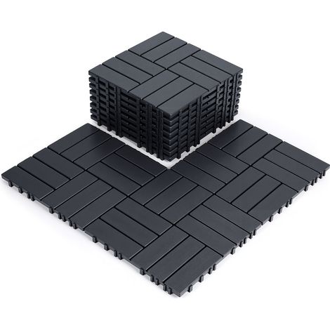 Randaco Set di 11 piastrelle per terrazza 1 m², 30 x 30 cm 12 listelli, piastrelle in plastica, piastrelle a incastro antracite (1/5)
