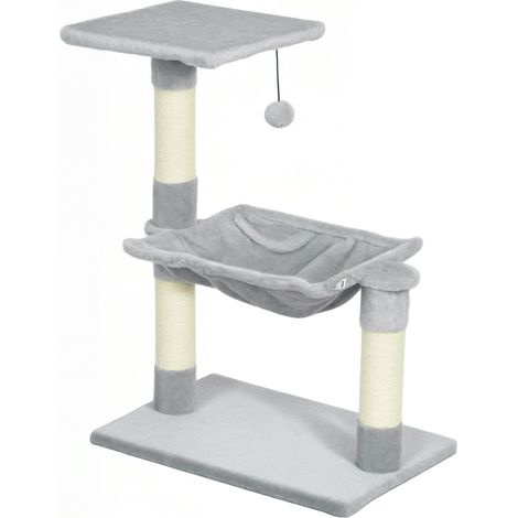 Arbre à chat avec hamac et plateforme 50 x 36 x 70 cm 3 griffoirs pour plusieurs chats design cosy en peluche gris clair (1/4)