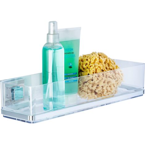 Etagère de Douche Murale Système de Fixation sans perçage et repositionnable sans Trace Inclus Supporte jusqu'à 33kg de Charge INOX Brillant 38,5 x 8,5 x 14,5 cm Argent (1/5)