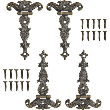 4Pcs Charnières Antiques Décoratives en Bronze Rétro, Mini Charnière Pliante Vintage pour la Décoration d’Armoires