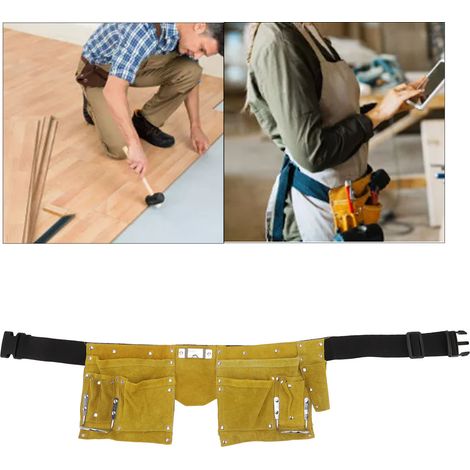 Ceinture porte-outils en cuir, poches multiples, boucle à dégagement rapide, résistante à l'usure, tablier porte-outils portable en cuir pour le travail du bois (1/5)