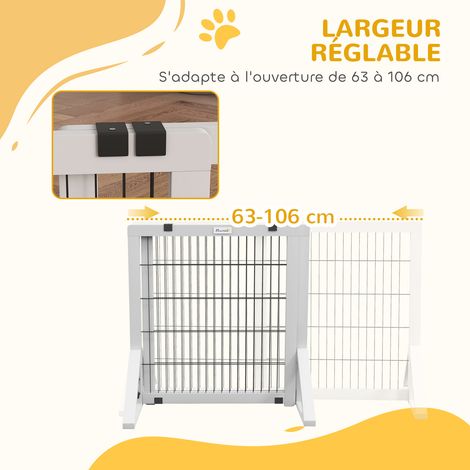 Barrière de sécurité pour chien barrière de protection à 2 panneaux largeur réglable 63-106 cm en bois acier blanc (1/5)