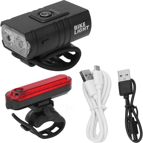 Ensemble d'éclairage vélo rechargeable USB - Phare avant et feu arrière ultra-lumineux avec coque en aluminium (1/5)