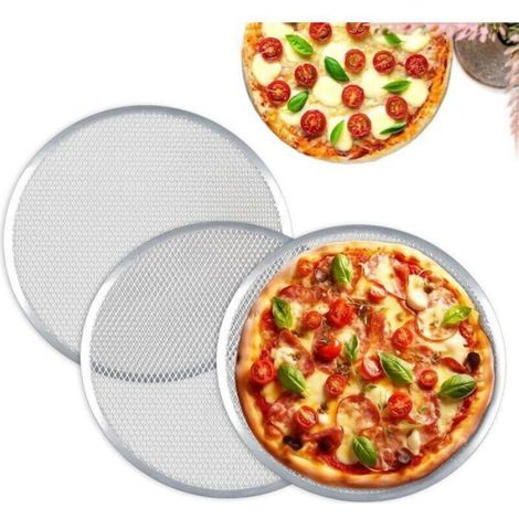 Lot de 3 Grille à Pizza 33 CM, Plaque à Pizza en Aluminium, Plat Pizza Rond pour Pizza, Grille de Barbecue (1/4)