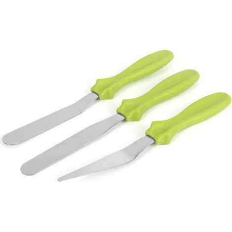 Set di 3 spatole da forno riutilizzabili in acciaio inox, realizzate in plastica per alimenti, spatola per crema per torte, spatola verde per glassa.