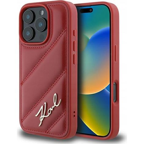 Karl Lagerfeld KLHCP16LPQDSMGR iPhone 16 Pro 6,3" rote/rote Hartschalen-Schutzhülle mit gestepptem Logo (1/5)