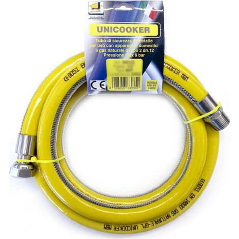 Manguera flexible de gas cocina 1,5 mt 1/2" EN 14800 UNICOOKER M/F CE EN 14800 L 150 cm