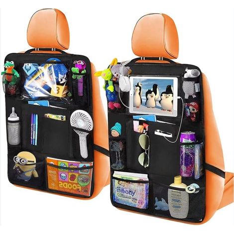 Organisateur Voiture Enfant 2 Pcs, Protection Siege Voiture Enfant avec 20 Poches, Rangement Voiture avec Pochette Transparente , Organiseur Voiture pour Bouteilles Jouets