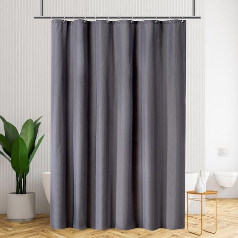Rideau de Douche, 80x200cm, Simple Moderne, Gris Foncé, Polyester, Rideau De Baignoire Anti-moisissure avec Anneaux (1/5)