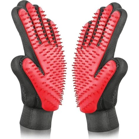 Gant de Toilettage pour Animaux de Compagnie,Gant de pour Animaux de Compagnie,Outil de Massage avec Cinq Doigts Améliorés - kit de Toilettage pour Animaux de Compagnie pour épilation - Rouge (1/5)