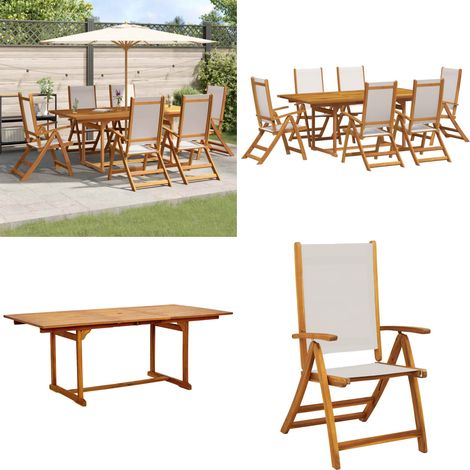 Juego comedor de jardín 7 pzas madera maciza acacia y textileno - Mesa de jardín - Sillas de jardín