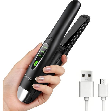Lisseur Sans Fil 2 en 1, Fer à Lisser et Boucleur Cheveux Rechargeable en Titane, Mini Lisseur de Voyage avec Batterie 5000mAh, 3 Températures Réglables, Chauffe Rapide en 20s, Portable (Noir) (1/5)