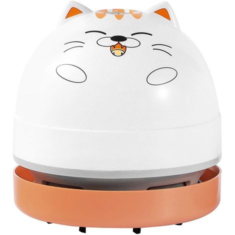 Niedlicher Tischstaubsauger im Tierdesign, Mini-USB-Ladegerät mit 360° drehbarer kabelloser Tastatur für Homeoffice (Katze)