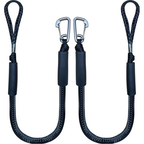 Cime d'ormeggio per imbarcazioni, 2 pezzi, 1,2–1,7 m (estensibili). Cime d'ormeggio flessibili per barche, kayak, moto d'acqua, pontoni e canoe. Colore nero. (1/5)