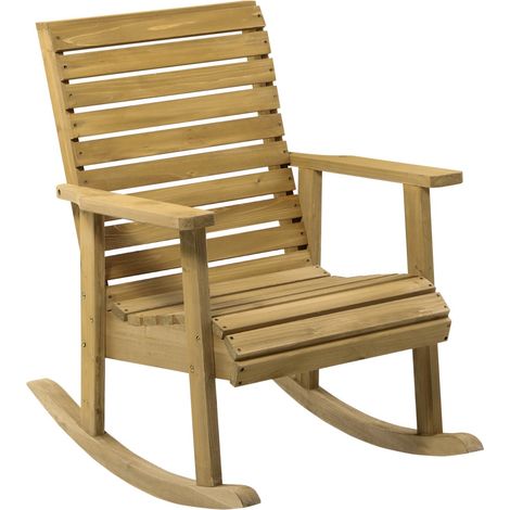 Schaukelstuhl Schwingsessel Mit Armlehne Gartenstuhl Relaxstuhl Für Balkon, Terrasse, Belastbarkeit Bis 130 Kg, Tannenholz, Hellbraun