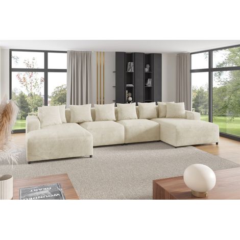 Wohnlandschaft Sofa U-Form Designersofa MEGAN in Stoff Poso Creme (1/2)