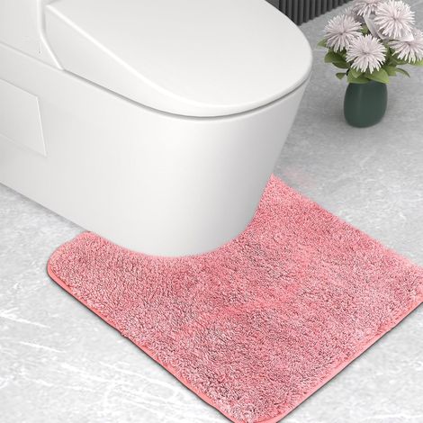 1 tapis wc forme u 50x50 cm, microfibre épaisse 2 cm, absorbant et antidérapant, rose pour salle de bain (1/5)