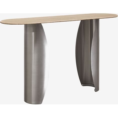 Consolle ingresso ovale 135x40 cm in travertino e acciaio inossidabile Neriyu SKLUM            