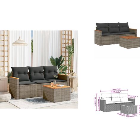 4-tlg. Garten-Sofagarnitur mit Kissen Grau Poly Rattan - Gartenmöbel - Outdoor Möbel - Rattan Sofa - Lounge Set - Esstisch (1/3)