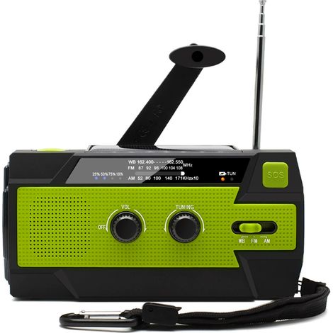 Radio d'urgence, radio portable d'extérieur, radio multifonctionnelle à énergie solaire avec manivelle, (1/3)