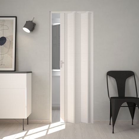 Innenraum Falttur in pvc 83x214 cm Mod. Maya Weiss mit horizontaler Pragung