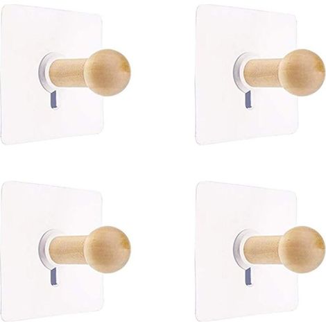 Wall Hooks Natural Mini Self-Adhesive Hook Wooden Robe Hook for Hat Clothes Wall Mount Hook Hanger Towel Rack Bedroom Decoration Wood Multipurpose Hook 4 PCS
