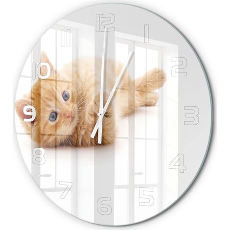 Horloge Murale Ronde Cuisine en Verre Silencieuse Design Moderne Décorative Chat roux fi 60 cm (1/5)