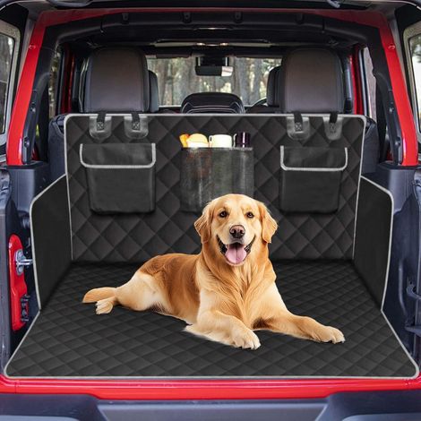 Tapis de coffre pour chiens, housse universelle anti-rayures avec rabat de protection pour pare-chocs, tapis antidérapant et imperméable pour la banquette arrière et le coffre des berlines (noir)