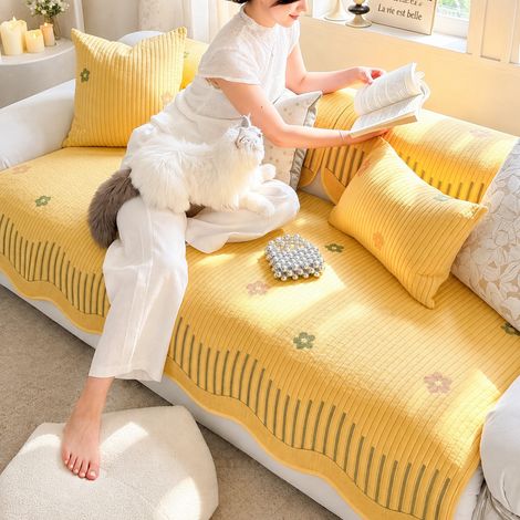 Housse Coussin Canapé Coton Lavé Petites fleurs Xiaohuating Jaune 70 x 240 cm 1 kg – Livraison gratuite