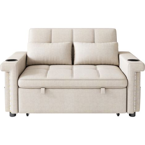2-Sitzer-Schlafsofa aus beigem Chenille mit LED, USB- und Type-C-Anschluss, verstellbarer Lehne (1/5)