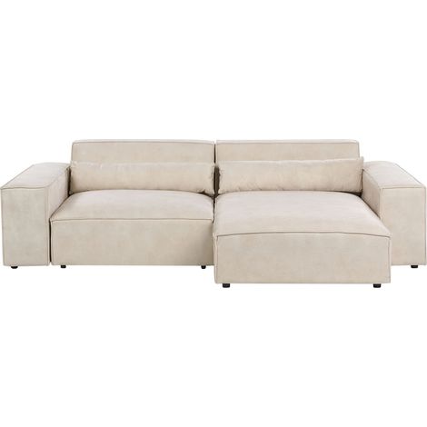 Modul Ecksofa 3-Sitzer HELLNAR Samtstoff Hellbeige linksseitig (1/5)