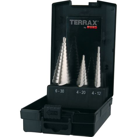 Terrax by Ruko 3 pezzi set punte per stufe HSS dritto scanalato, nelle misure 0/9, 1, 2, stabile in pratica cassetta di plastica, 1 pezzi, A1011 26ro (1/5)