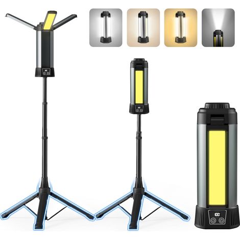 Linterna de camping recargable de 54" con 3 cabezales LED, soporte extraíble, 6000 mAh, 2000 lúmenes, regulable, linterna magnética, para exteriores e interiores. (1/5)