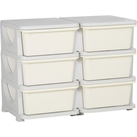 Organisateur de jouets pour enfants à 3 niveaux avec 6 tiroirs, boîtes de rangement en plastique, 75x37x56,5cm, crème (1/3)