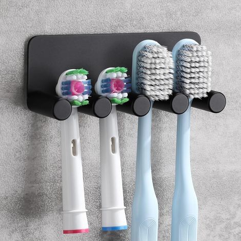 soporte para cepillos de dientes, acero inoxidable, no requiere perforación, para 4 cabezales de cepillo, para baño (1/5)