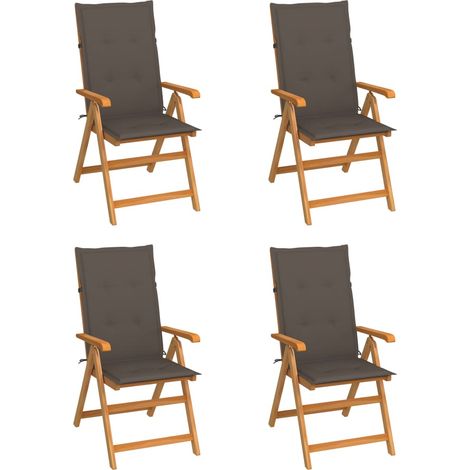 Chaises/Fauteuils de jardin 4 pcs avec coussins taupe Bois de teck massif -TF70339 (1/5)