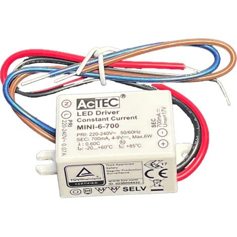 Mini Led Driver IP65 Corrente Costante 700mA 4V-9VDC 6W 48X38X21mm