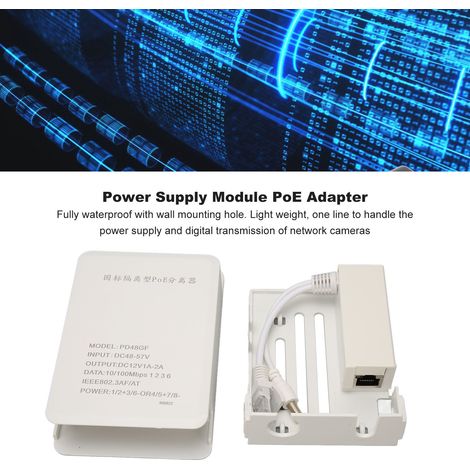 Adaptador PoE de 48 V a 12 V para cámara, color blanco, resistente al agua. (1/5)