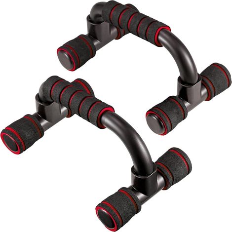 JF HOME BLISS Push Up Bars for Men & Women Non-Slip Foam Grip Handles H-Shaped Sturdy Design for Home Gym Workout Strength Training Equipment for Chest Arms & Shoulder Exercise Red-Black (1/5)