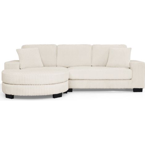 Canapé d'angle en L 4 places modulable en velours côtelé beige avec pouf ovale amovible (1/5)