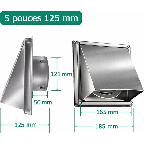 Grille d'aération murale 5 pouces 125 mm avec grille intégrée, filet anti-insectes et vis pour conduit – 19 × 19 × 12 cm – Livraison gratuite (1/5)