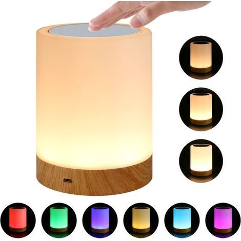 Touch-sensitive bedside lamp with adjustable brightness, 6 changing RGB colors, warm LED night light for children, USB rechargeable battery powered with memory function (1/5)