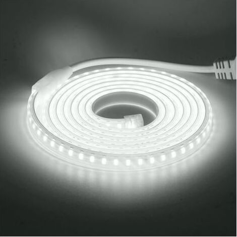Ruban LED, Lumière au LED IP65 étanche 220V Bandeau flexible Ruban LED Light Strip pour Escalier, Chambre, Cuisine Intérieur/Extérieur (Blanc, 5M) (1/5)